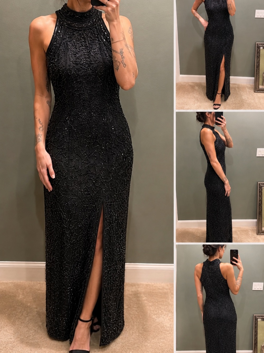 Vintage Y2K Laurence Kazar Silk Beaded sequin Maxi Formal Prom Dress Whimsigoth